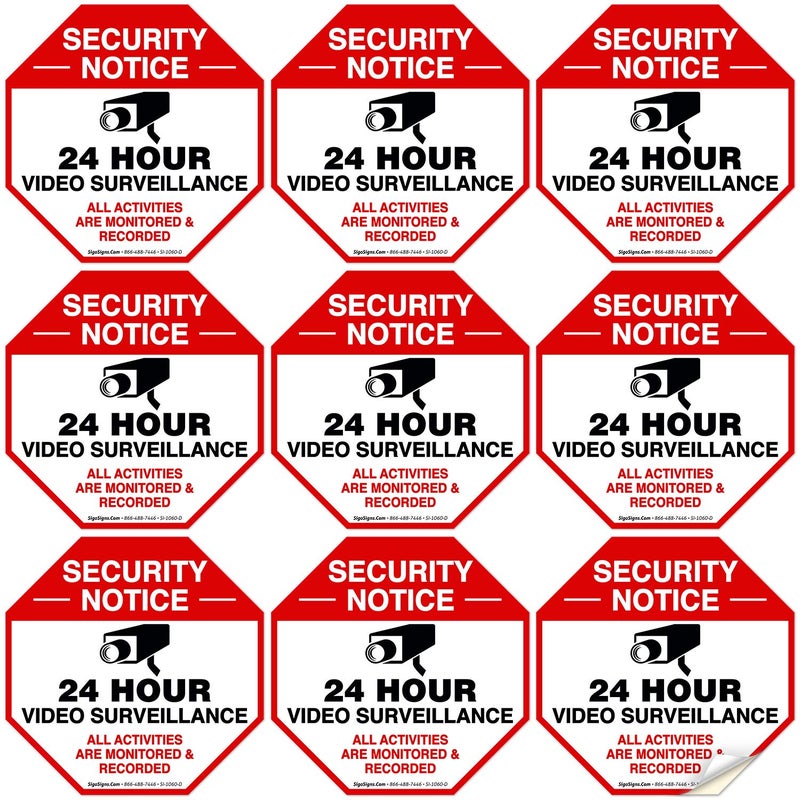 Sigo Signs Video Surveillance Sticker, (9 Pack) 3x3 Inches, 4 Mil Vinyl Decal Stickers UV Protected, Long Lasting, Fade Resistant, Indoor/Outdoor Use, Made in USA - Image 1